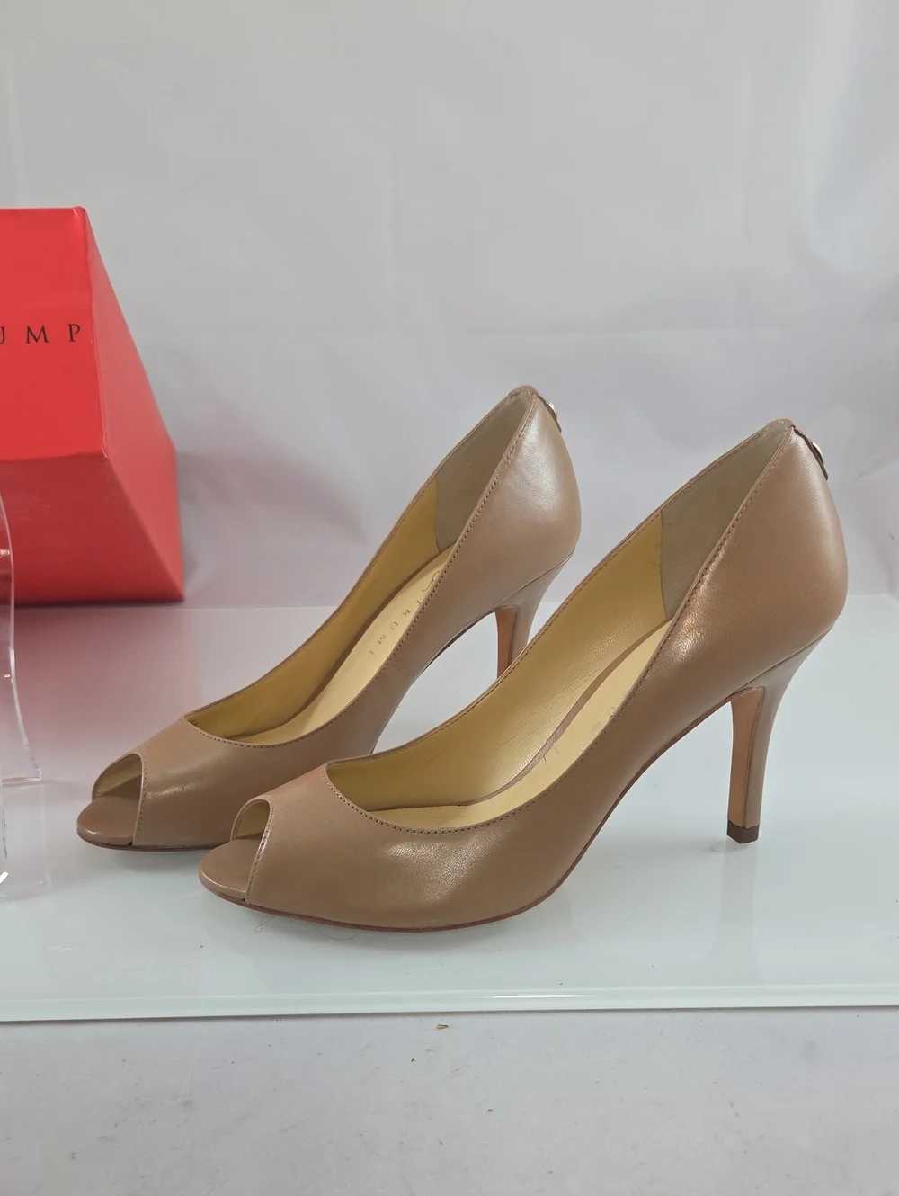 Ivanka Trump Beige Peep-Toe Leather Pumps Size 7